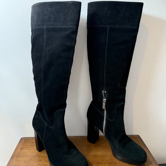 Michael Kors Knee High Suede BlackTall Heeled Boots - Picture 1 of 11